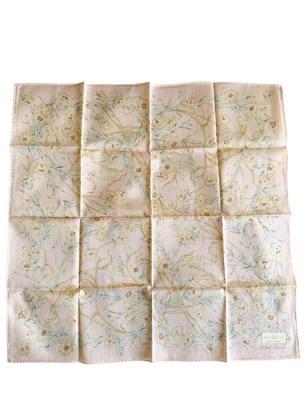 NWT Ralph Lauren Floral Handkerchief Soft Peach Pink Cotton Made in Japan